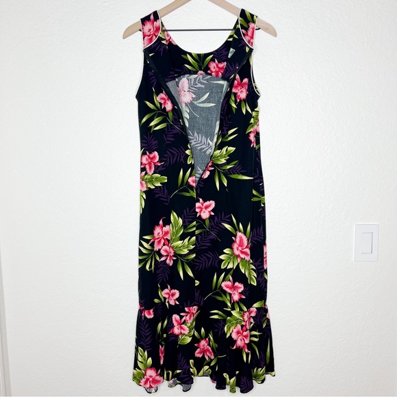Two Palms Hawaiian Midi Maxi Dress Orchid Floral Black Sleeveless size Medium - Picture 4 of 6